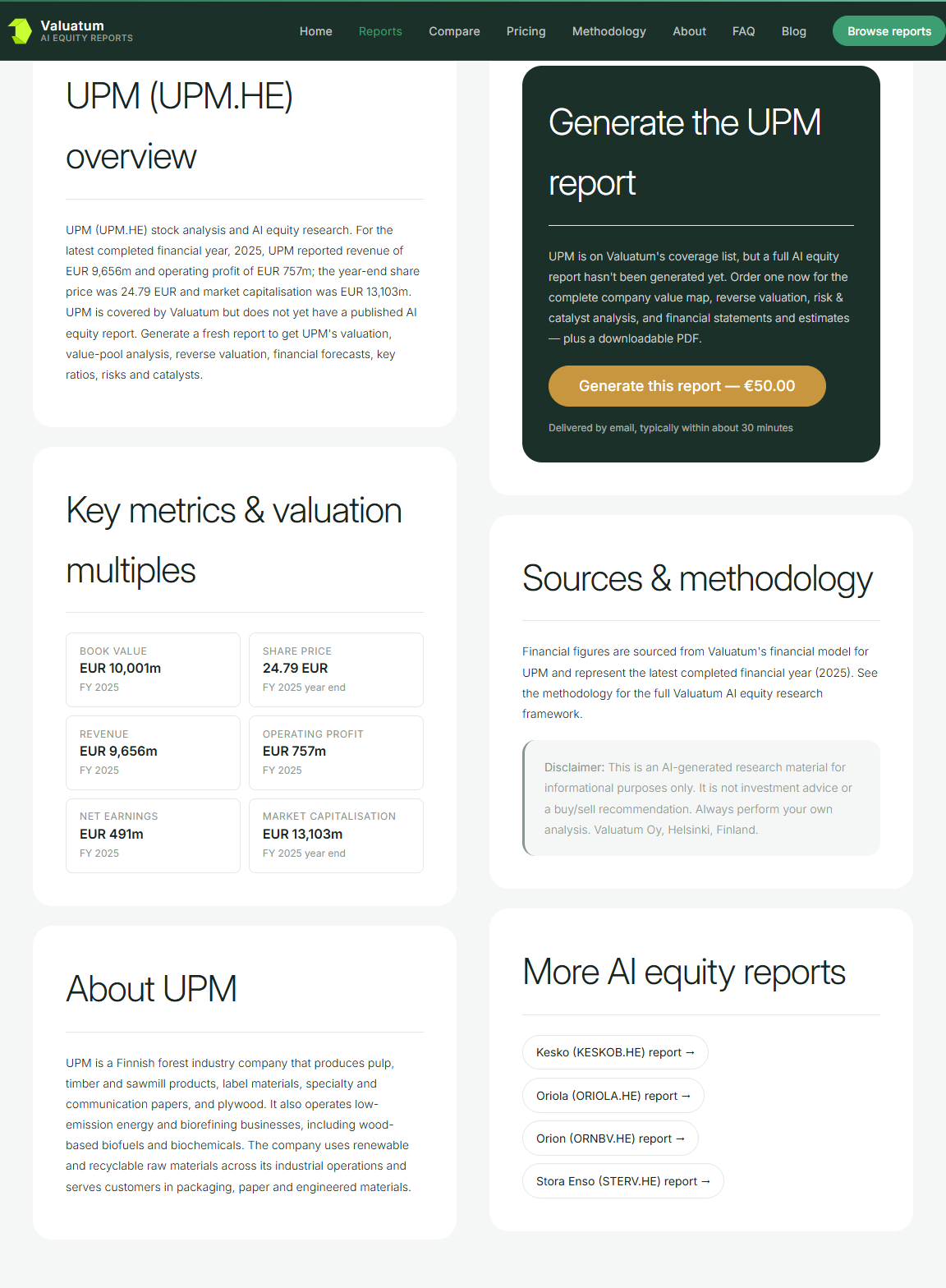 UPM report preview